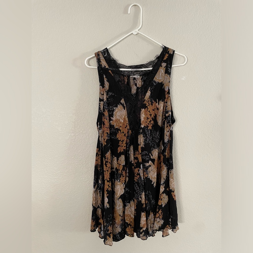 Free people slip tank lace trim floral tunic dress intimately size medium fall